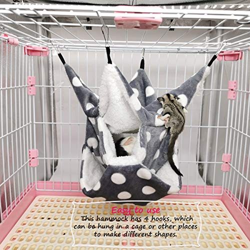 LEFTSTARER Rat Ferret Sugar Glider Cage Hammock Bedding Small Pet Cage Accessories Toy Triple-Layer Hammock Bedding for Hamster Guinea Pig Sugar Glider Rat Ferret Chinchilla Playing Sleeping(Grey) - color: Grey