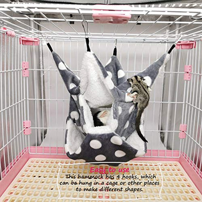 LEFTSTARER Rat Ferret Sugar Glider Cage Hammock Bedding Small Pet Cage Accessories Toy Triple-Layer Hammock Bedding for Hamster Guinea Pig Sugar Glider Rat Ferret Chinchilla Playing Sleeping(Grey) - color: Grey
