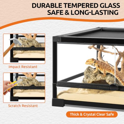 20 Gallon Tempered Glass Reptile Tank, 24" x 18" x 12" Reptile Terrarium with Sliding Doors Front Opening Reptile Enclosure with Top Screen Ventilation (Knock-Down) - size: 24" x 18" x 12"