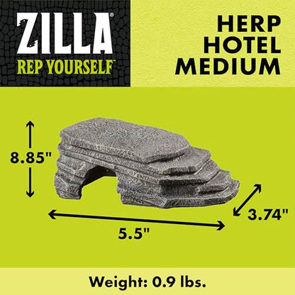 Zilla Herp Hotel, Naturalistic Hide and Basking-Platform for Leopard Geckos, Bearded Dragons, Anoles, Medium - size: Medium