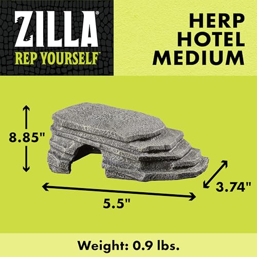 Zilla Herp Hotel, Naturalistic Hide and Basking-Platform for Leopard Geckos, Bearded Dragons, Anoles, Medium - size: Medium