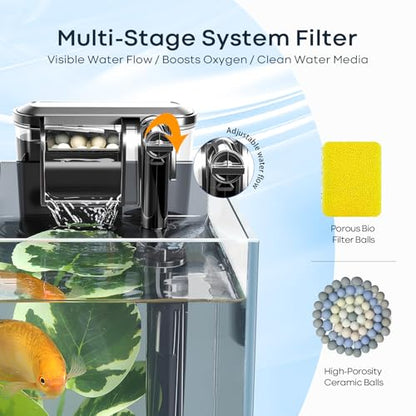 3 Gallon Small Fish Tank Glass Aquarium Set, Starter Kit with Heater Water Pump Cleaning Filter Bright Light Rocks Gravel Cleaning Tool, Leak-Proof Clear Rimless Desktop Spaces Saving Betta Fish - size: 3 Gallon