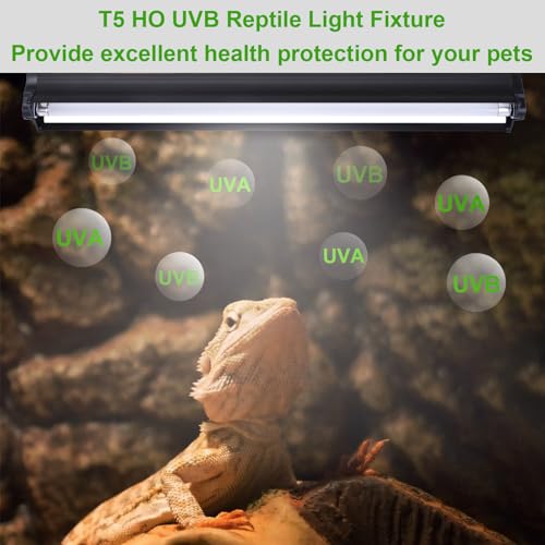 Aiicioo T5 HO UVB Reptile Light Fixture 10.0 8W Light Combo Kit 12 Inch Light Fixture Reptile Terrarium Hood with 8W Reptile Light Bar for Bearded Dragon Lizards Turtle Tank - size: 10.0 8W 12Inch