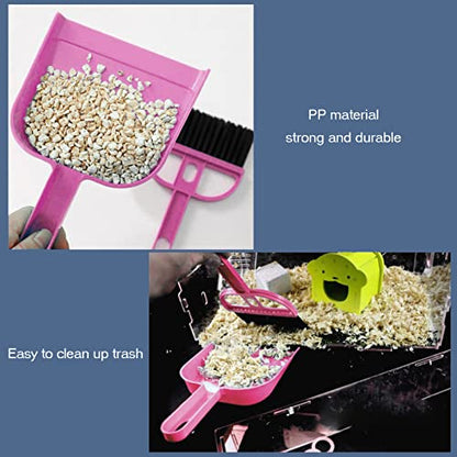 SEIS 3 Pack Hamster Mini Dustpan and Broom Set Guinea Pig Classical Besom Chinchillas Sweeper Cavy Cage Clean Hedgehogs Scooper for Small Animal (Pink) - color: Pink