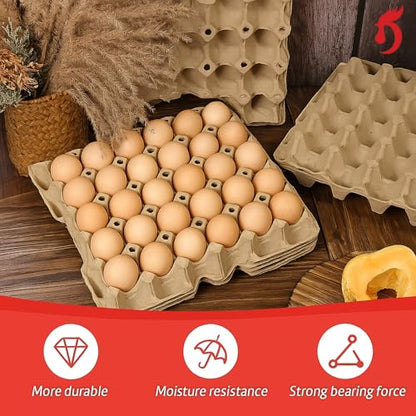 Economy Egg Cartons Bulk - 30 Cell Pulp Fiber Egg Flats for Chickens & Ducks - Reusable Stackable Cardboard Tray for Home Storing & Packing (65)