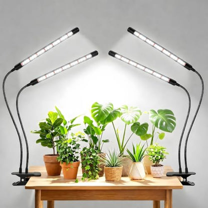 SDOVUERC Full Spectrum 2026 Grow Lights for Indoor Plants, Dual Head Clip Plant Lights with 6/12/18H Timer,3 Light Modes,5 Dimming Level for Plant Growing(Pack 2) - size: 2 Heads(Pack 2)