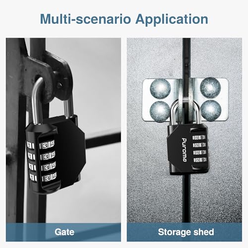 Puroma 1 Pack Combination Lock Locker 4 Digits Combo Padlock Gym Black | For School Gate Fence Toolbox Hasp Storage, Outdoor, Resettable, Weatherproof, Side Window, Crack Cut Resist, Hardened Steel - color: Black