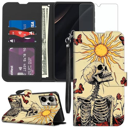 for Cricket Outlast 5G 2024 Wallet case with RFID Blocking Credit Card Holder Kickstand, Folio Flip PU Leather Shockproof Protective Cover for AT&T Motivate Pro 5G, Skeletal Figure - color: Skeletal Figure