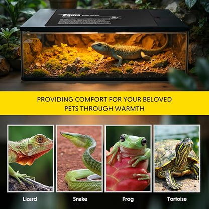iPower 8x12 Inch Reptile Heating Pad, Under Tank Heater Terrarium Warmer Heat Mat for Turtles, Lizards, Frogs, Snakes, Safe & Energy-Efficient - color: Black/Heat Pad, size: 8" x 12"