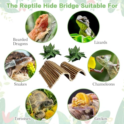 Hamiledyi 2 PCS Bendable Wooden Reptile Hideout Ladder Bridge Hiding Hut Tunnel Toys Climbing Bridge Chew Toy Habitat Accessories for Bearded Dragons Ball Python Guinea Pigs Rabbits(19.7 x 9 in)