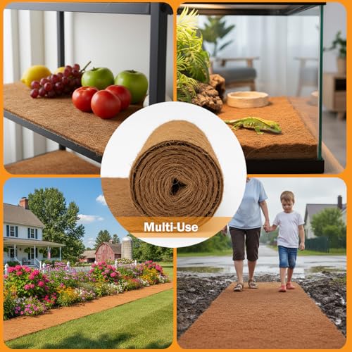 Coco Coir Mulch for Landscaping, 16x80 Inch Coconut Fiber Grass Seed Mat Roll, Coco Liners for Planters and Pet Pad, Plant Covers from Animal Dirt and Tree Protectors - size: 16*80in