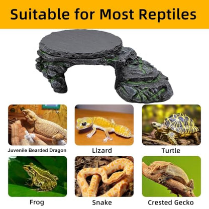 Reptile Basking Platform Gecko Hide Juvenile Beared Dragon Tank Accessories | 9.45"×5.31"×3.15",Resin,with a rock platform,Box packaging,Turtle habitat accessories,for Lizard Leopard Crested Gecko - style: style 2
