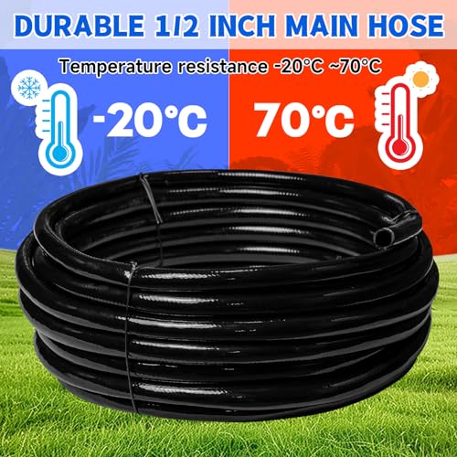 50 FT 1/2 Inch Drip Irrigation Tubing Main Drip Line Hose Tube for Garden Watering Landscape Irrigation System (Includes 2 Pack 6-Way Connector and 1/2" Straight Connector) - size: 50FT 1/2" Main Tube