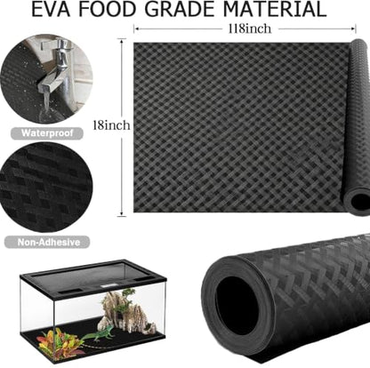 118" Non-Adhesive Reptile Tank Carpet for Bearded Dragon, Black | Washable & Reusable Non-Slip Breathable Base Gentle on Skin & Claws Fits Gecko Iguana Snake Tortoise Easy Clean - size: 118IN