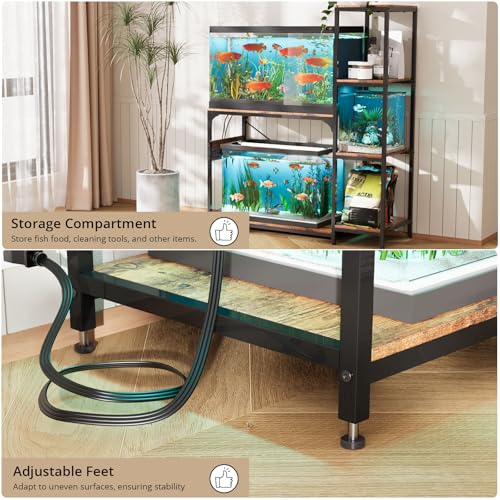 VOWNER 20-29 Gallon Fish Tank Stand with Power Outlet, Wood Aquarium Stand with Shelves for Fish Tank Accessories Storage, Heavy Duty Metal Frame, Turtle Reptile Terrarium Stand, Load 500lb, Brown - color: Brown