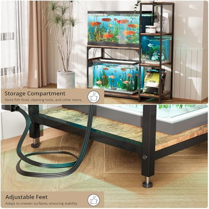 VOWNER 20-29 Gallon Fish Tank Stand with Power Outlet, Wood Aquarium Stand with Shelves for Fish Tank Accessories Storage, Heavy Duty Metal Frame, Turtle Reptile Terrarium Stand, Load 500lb, Brown - color: Brown