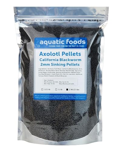 Axolotl Blackworm Pellets. 2mm-1/16 Sinking California Blackworm Small Pellets for Small Axolotl, Frogs, Shrimp, Salamanders, Newts, Snails…2 & 1/2-lbs Pouch Bag - size: 1.88 Pound (Pack of 1)