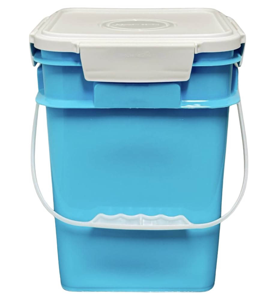 4 Gallon Square Food Grade Bucket Pail with Plastic Handles and Lid (Pack of 3) Made in USA containers (Aqua-White lids) - color: Aqua-white Lids