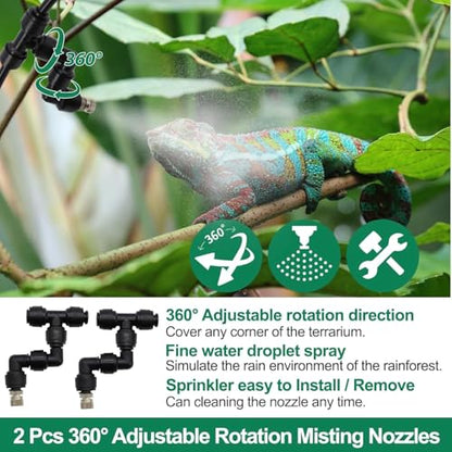 MECESOR Automatic Reptile Mister for Reptile Tank Smart Reptiles Mister System with Timer 360° Nozzles,Slient Terrarium Misting System Humidifier for Chameleons,Snakes,Frogs Smart Spray Control