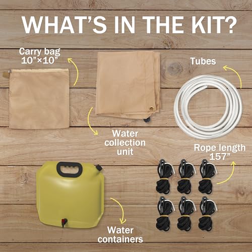 Tredre Hanging Rainwater Collection Kit: 5x5FT Waterproof Tarp & 2.2 Gal Foldable Water Tank | Portable Water Storage for Camping, Hiking, Emergency Survival | Garden, Off-Grid Use