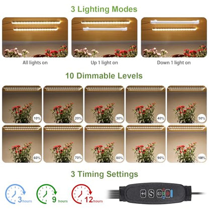 8.6'' LED Grow Light Strips, Full Spectrum 3500K Grow Lights for Indoor Plants, 2 Head with 3/9/12H Timer, 10 Dimmable Levels, Suitable for Seedling, Succulent, Plant Shelf and Greenhouse, 1-Pack - color: 2 Head 1 Pack