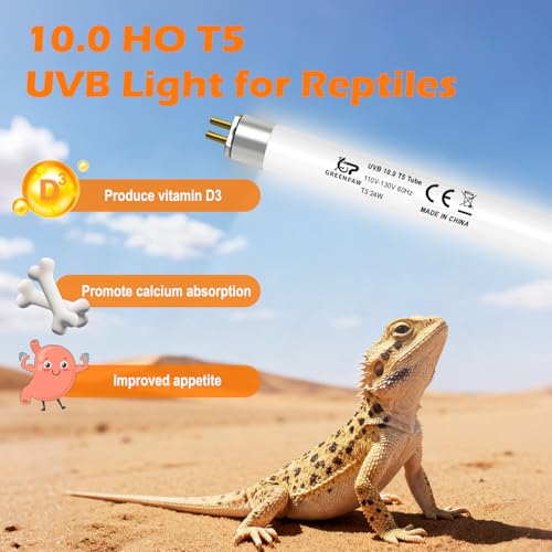 T5 10.0 UVB Light Bulb for Reptiles, 24W HO UVB Reptile Lamp Bulb, 2 Pack 22 Inch UVA UVB Fluorescent Lamp Tube for Bearded Dragon Leopard Gecko Tortoise Lizards - size: 24W-22INCH