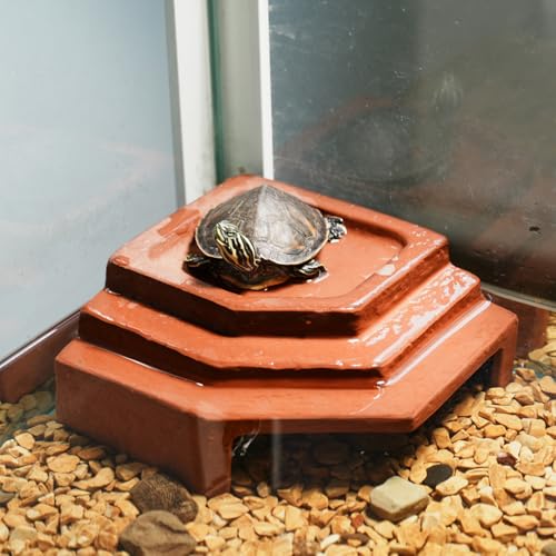 Reptile Habitat Décor Hideouts Basking Platform with Ramp for Aquatic Turtles Reptile Hide Cave Resting Terrace for Tortoise, Bearded Dragon,Leopard Gecko,Lizard