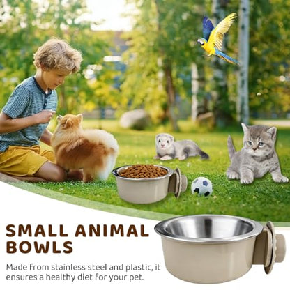 2Pcs Pets Lightweight Stainless Steel Bowl,Removable Stainless Steel Pet Hanging Food Water Feeder Bowl for Puppy Dog Cat Rabbit Ferret Bird Gunea Pigs (Gray-Small) - size: Gray-Small