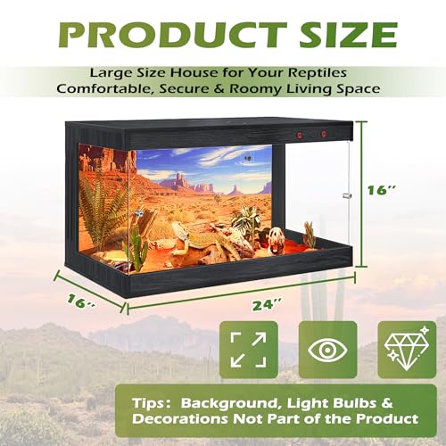 ROYXEN Reptile Enclosure,31 Gallons Reptile Tank with Wooden Top and Lockable Design,Tempered Glass Bearded Dragon Tank for Lizard Gecko Habitat (Black,24" Length) - color: Black, size: 31 Gallons,24" Length