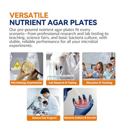 9cm Nutrient Agar Petri Dishes, Triple Vacuum Sealed, 10 PCS | Pre-Poured lab kit includes 10 sterile swabs, 2 pipettes & 2 vials, perfect for science and educational use - color: Nutrient Agar Petri Dishes