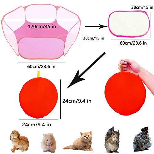 Small Animals Tent,Reptiles Cage,Breathable Transparent Pet Playpen Pop Open Outdoor/Indoor Exercise Fence,Portable Yard Fence (Pink) - color: Pink