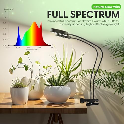 OSANI LED Grow Light 24" Gooseneck Long Arm Grow Lights for Indoor Plants, 48" Wide Coverage, 6000K Full Spectrum with Red Blue LEDs, 10-Level Dimmable, Auto Timer, USB & Adapter, Plant Light Indoor
