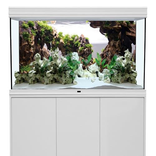 48x18 in Viewing Stone Aquarium Backdrop Riverbed Fish Tank Background | AWERT Aquatic Plant Seaweed Mossy Rock Vinyl Aquarium Background - size: 48x18in/120x45cm