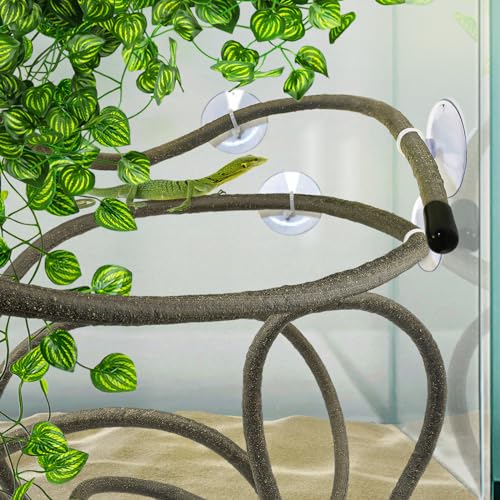 QUOZUO Reptile Tank Accessories, Artificial Plants Vines and Flexible Leaves With Suction Cups, Crested Gecko Tank Long Vines Hide for Climbing, Chameleon, Lizards