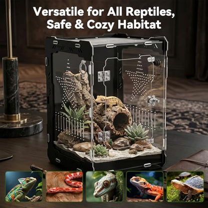 10"x10"x14" Acrylic Reptile Enclosure for Crested Gecko | 6 Gallon Front Opening, Escape-Proof, Easy Assembly, Large Space, Lizard, Leopard Gecko, Snake, Frog, Small Invertebrates