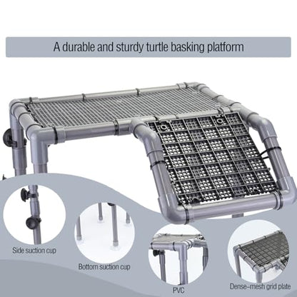 Extra Large Standing Turtle Basking Platform, 13.4" Width Turtle Basking Area with Ramp, DIY Turtle Tank Accessories, PVC Basking Dock for Aquatic Turtles for 75/90/120 Gallon - size: Extra Large