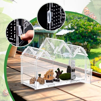 Weysat Jumping Spider Enclosure 9.5" x 3.9" x 6.7" Acrylic Tarantula Enclosure Castle Style Insect Terrarium with Magnetic Door Transparent Terrarium for Reptiles, Amphibians and Spiders - size: 9.5" X 3.9" X 6.7"