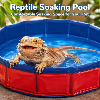 FlidRunest Large Electric Bearded Dragon Pool, Foldable Bearded Dragon Electric Bathtub, Bearded Dragon Pool, Bearded Dragon Swimming Pool with Faucet, Bearded Dragon Accessories Bath Tub