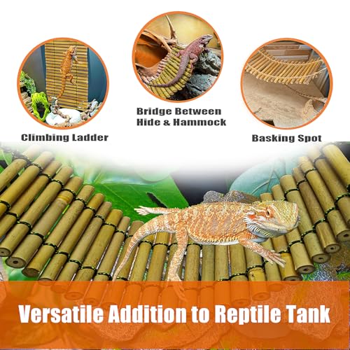 Bearded Dragon Tank Accessories, Reptile Climbing Hammock Bridge, Lizard Lounger Bamboo Ladder, Reptile Tank Accessories for Habitat, 18 x6 in