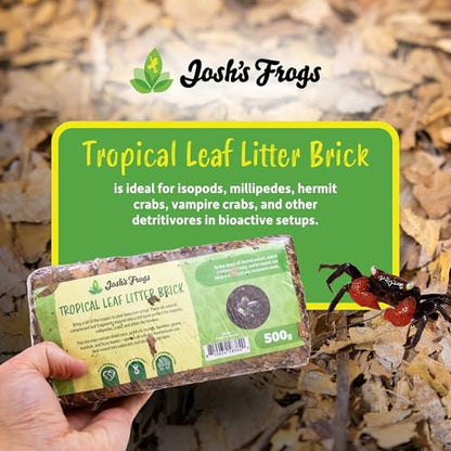 Josh's Frogs Compressed Natural Tropical Leaf Litter Brick, 500g | All-Natural Leaf Fragments for Isopods, Millipedes, Crabs, Detritivores