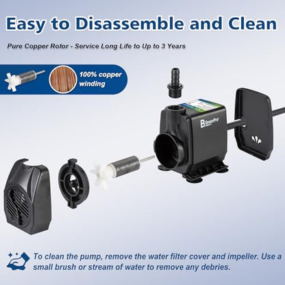 800GPH Submersible Water Pump(3000L/H 60W), Adjustable Ultra Quiet Fountain Pump with 4 Nozzles 10ft High Lift for Aquarium, Fish Tank, Pond, Waterfall, Outdoor, Hydroponics - size: 800GPH