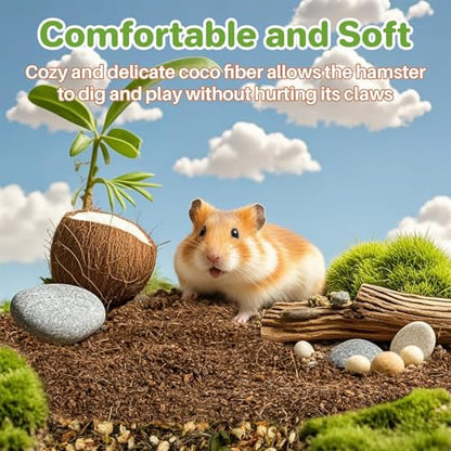 Sukh Coco Coir Hamster Bedding - Coconut Fiber Substrate for Burrowing Pets | Small Animal Litter with Odor Control for Syrian Dwarf Hamsters, Gerbils, Degus, Reptiles and Cage Habitat Enrichment