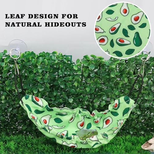 Avocado Print Frog Hammock – Stretchable Terrarium Lounger with Suction Cups for Tree Frogs, Crested Geckos & Small Reptiles | Habitat Decor with Elastic Bands