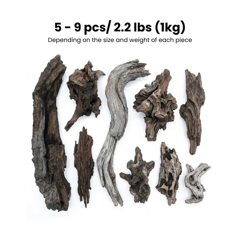 Natural Sinking Driftwood 2.2 lbs, 5-9 PCS, 6"-12" Premium Wood for Fish Tank Aquascaping, Aquariums, and Paludariums - Decorative Wood for Terrariums, Vivariums, Reptile Enclosures, and Gardens