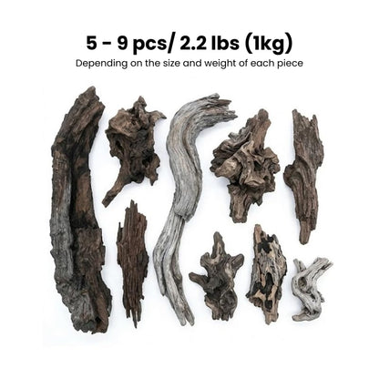 Natural Sinking Driftwood 2.2 lbs, 5-9 PCS, 6"-12" Premium Wood for Fish Tank Aquascaping, Aquariums, and Paludariums - Decorative Wood for Terrariums, Vivariums, Reptile Enclosures, and Gardens