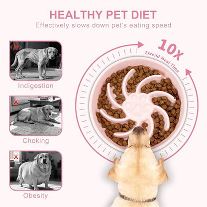 Ceramic Slow Feeder Dog Bowl, 3 Cup Dog Food or 25oz Water, Slow Eating Bowl for Middle Breed, Maze Puzzle Feeder for Fast Eaters, Anti-Choking Stop Bloat, Non-Slip BPA Free (Pink) - color: Pink