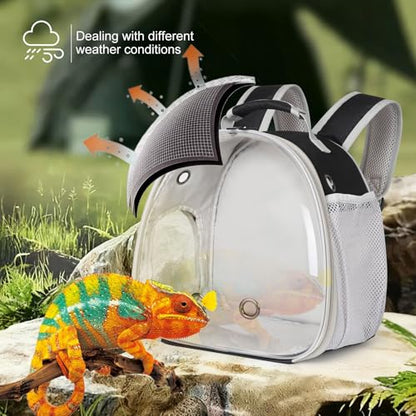 Portable Travel pet Backpack Carrier with Self Warming Pet Bed Set, Guinea Pig Carrier for 2,Reptile Travel Carrier for Lizards Sugar Glider Hedgehog Rat Parrot Birds Breathable Hangbag - color: Black
