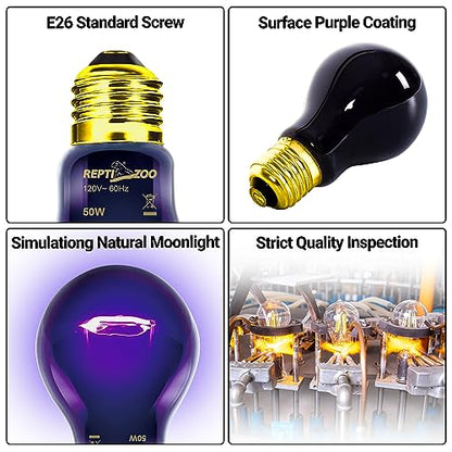 REPTI ZOO 2PCS Reptile Heat Lamp, 150W Night Heat Bulb Moonlight Bulb Purple Infrared Heating Lamp Simulate Natural Moonlight Night Heat Bulb for Reptile Amphibian - style: 150W Night Heat Lamp