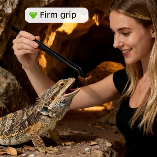 Professional Aquarium Tweezers, Black Carbonized Stainless Steel, Serrated Tip, Curved Design for Reptile Feeding, Tank Maintenance, Anti-Slip Reptile Feeding Tongs for Aquatic Plants, Lizards, Snakes