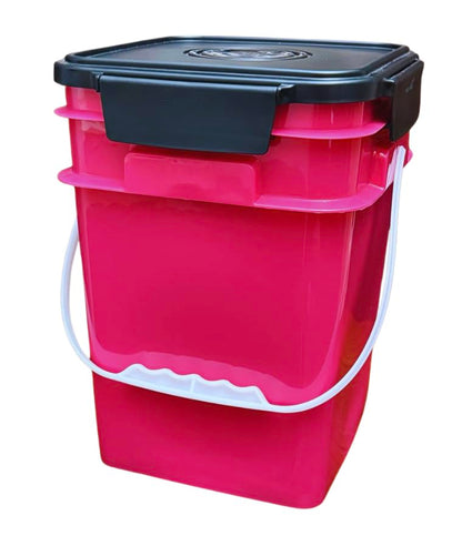 4 Gallon Square Food Grade Bucket Pail with Plastic Handles and Lid (Pack of 3) Made in USA containers (Pink/Magenta/Purple - Black lids) - color: Pink/Magenta/Purple - Black Lids